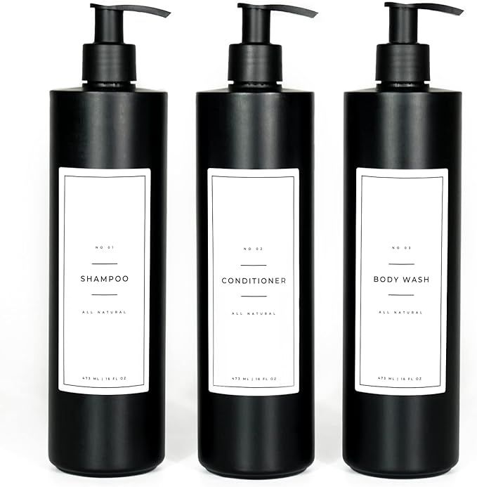 Altr Haus 3Pc Shower Set Black | Black Refillable Shampoo Conditioner Body wash Set with Label an... | Amazon (US)