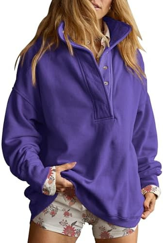Gacaky Sweatshirt for Women Oversized Casual Long Sleeve Button Henley Neck Pullover Tops Fashion... | Amazon (US)