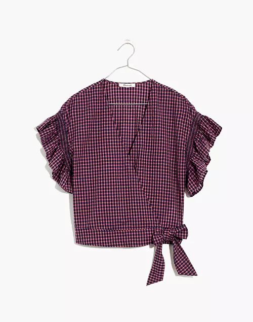 Flutter-Sleeve Side-Tie Wrap Top in Plaid | Madewell