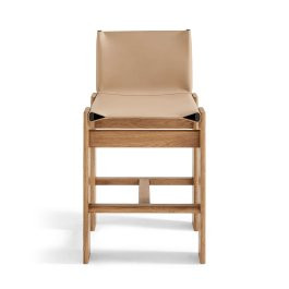 Afra & Tobia Scarpa Leather and Wood Monk Counter Stool | Eternity Modern