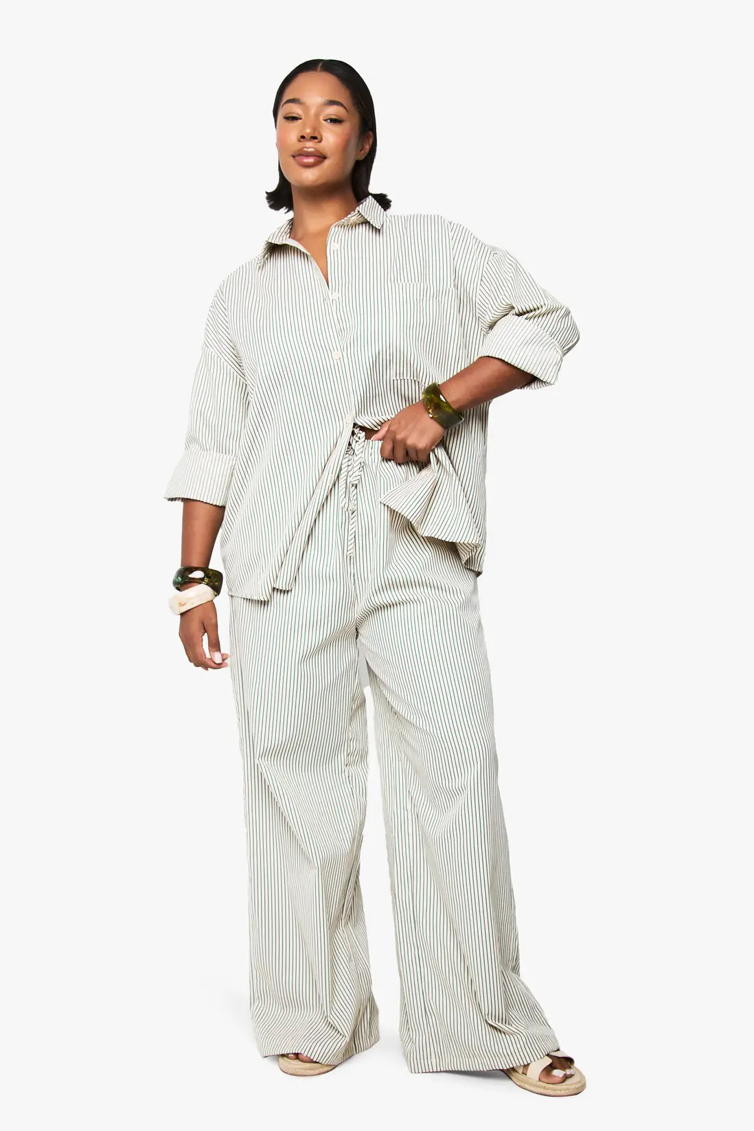 Green Plus Woven Stripe Elasticated Wide Leg Trouser | Boohoo USA | boohoo (US & Canada)