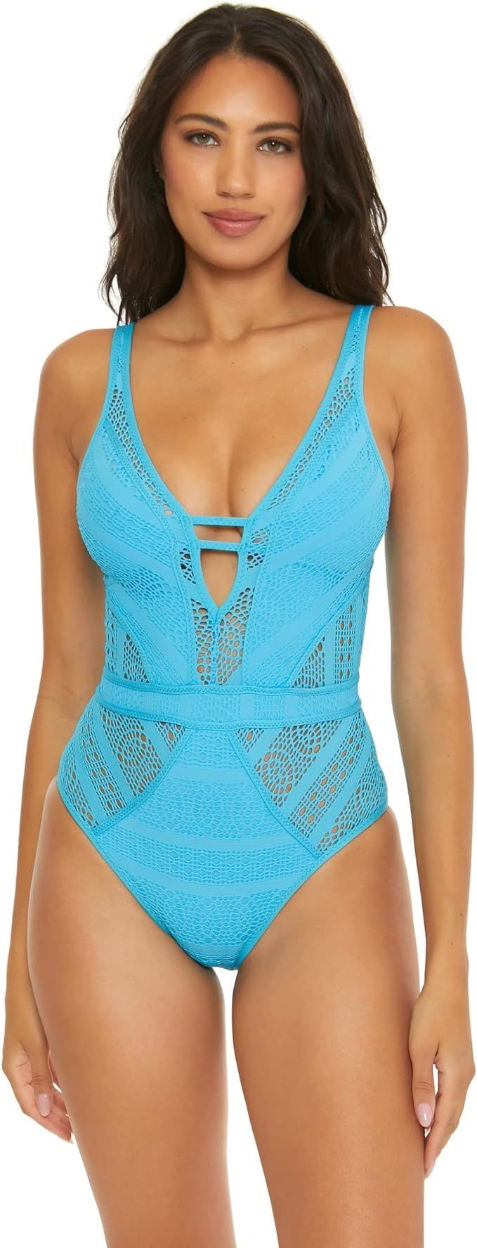 BECCA by Rebecca Virtue Color Play Crochet Plunge One-Piece Crystal Seas XS | Amazon (US)