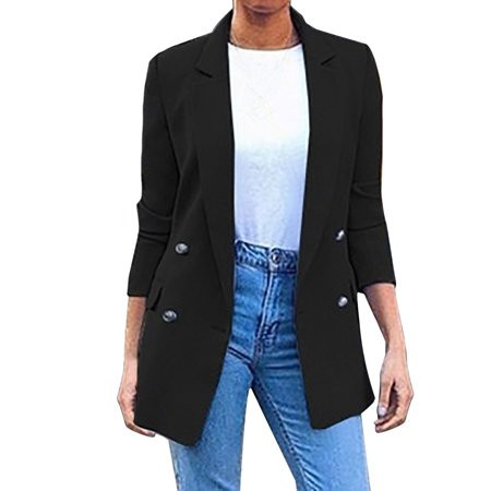 tklpehg Womens Casual Blazer Long Sleeve Lapel Ladies Solid Turn Down Collar Jacket Long Sleeve Coat | Walmart (US)