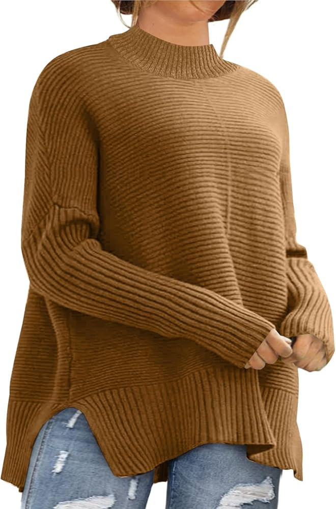 Eytino Womens Plus Size Sweaters Long Sleeve Crew Neck Split Hem Casual Oversized Ribbed Knit Tun... | Amazon (US)