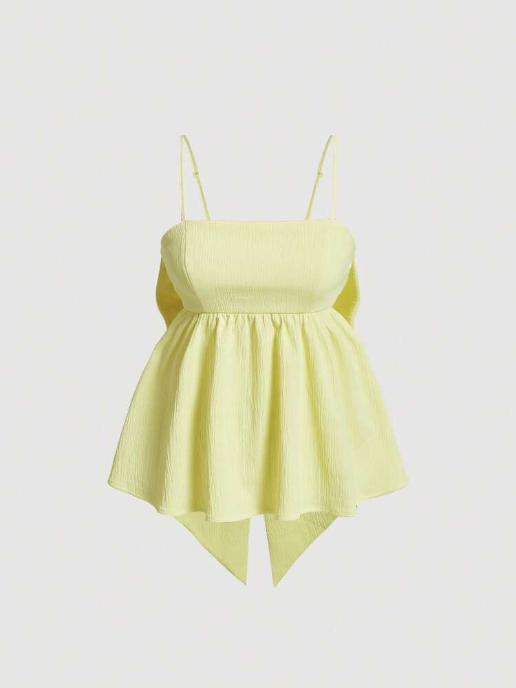 SHEIN MOD Solid Big Bow Back Ruffle Hem Cami Top | SHEIN