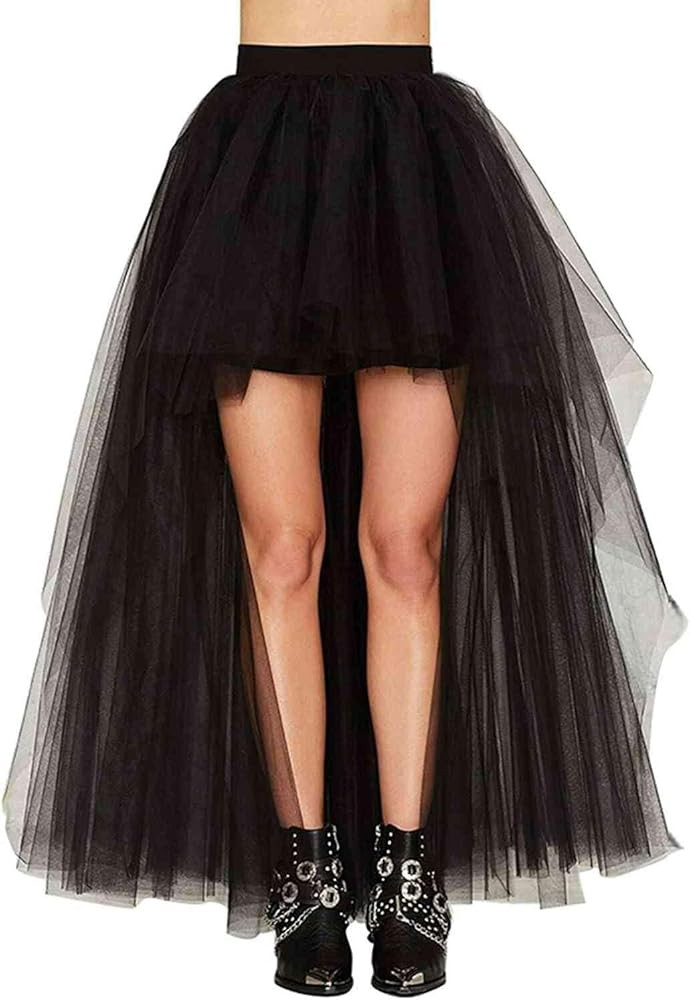 Women's Hi-Lo Long Tutu Tulle Bustle Skirt Elastic Waist Festival Party Skirt | Amazon (US)