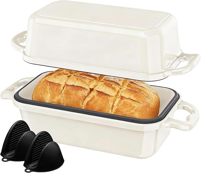 Enameled Cast Iron Sourdough Bread Dutch Oven, Cast Iron Loaf Bread Pan for Homemade Bread Baking... | Amazon (US)