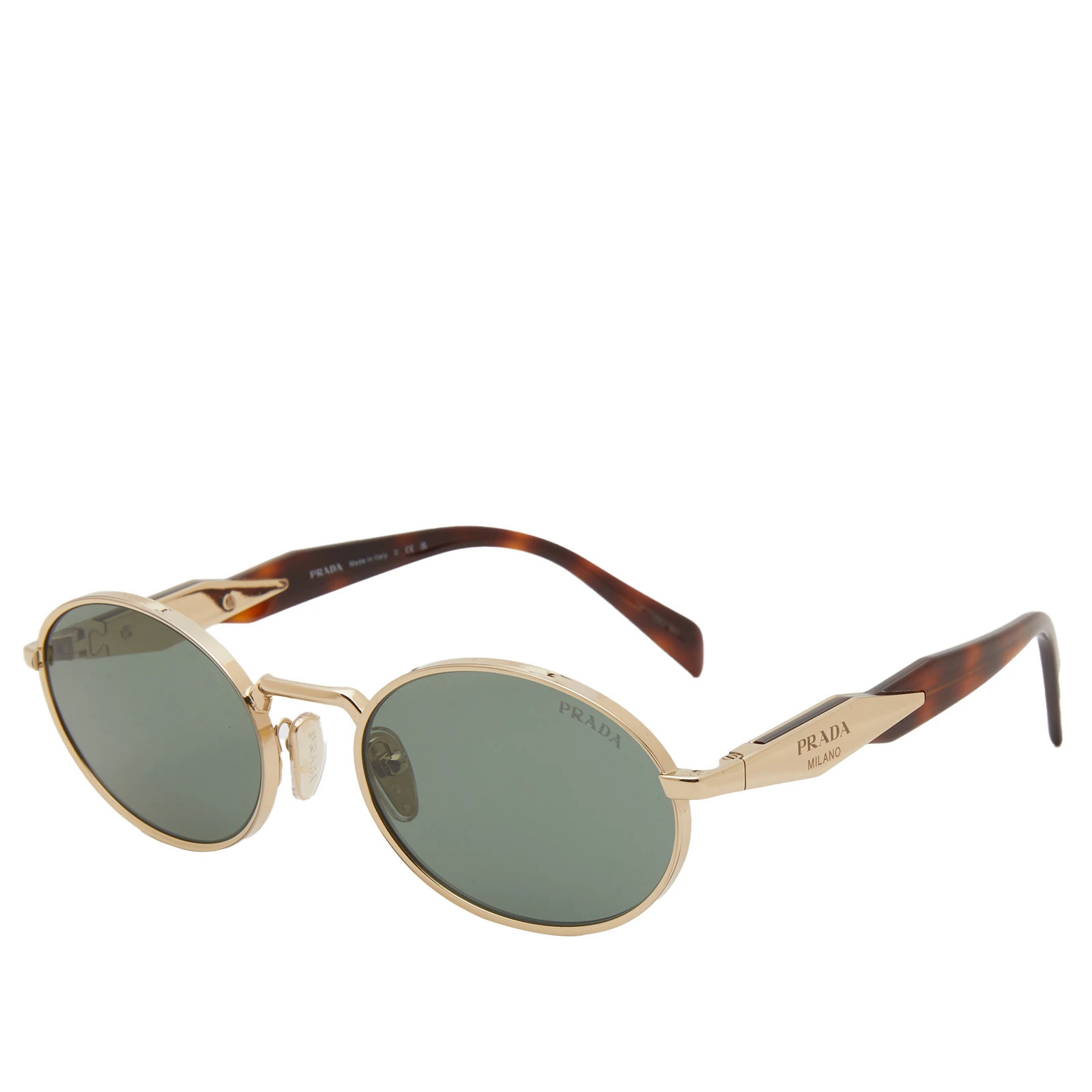 Prada Eyewear 65ZS Sunglasses in Pale Gold/Dark Green | END. Clothing
