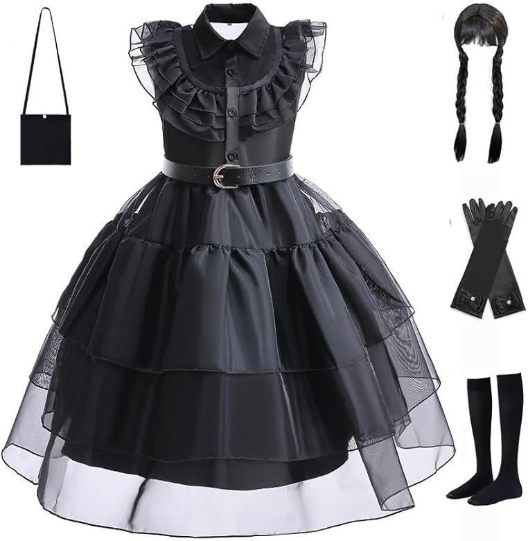 YPGRMV Girl Wednesday Addams Fashion Cosplay Costume Skirt Birthday Present Dress Halloween t-Shi... | Amazon (US)
