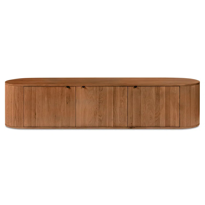 Solid form, soft curves. Our wood media console makes an impact with its long, low pill-shaped pr... | Wayfair North America