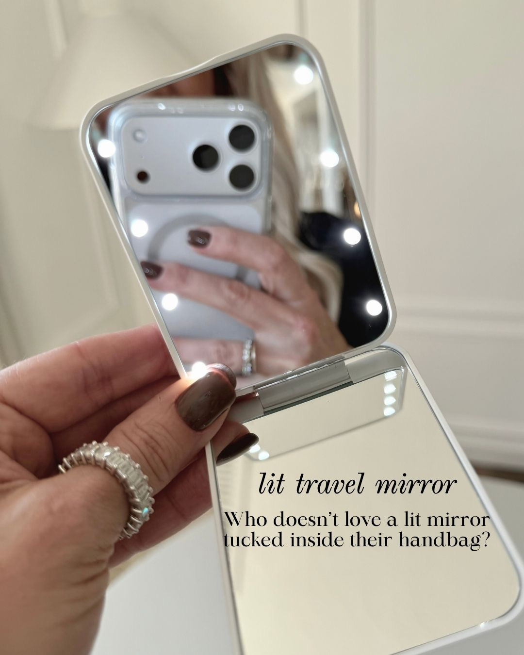LIT TRAVEL MIRROR! This compact mirror is bright, slim, and perfect for touch-ups anywhere. The built-in lights make it easy to get flawless detail in the car, at dinner, or on the go. It fits effortlessly in any handbag and is one of those essentials you’ll use every single day.

#Amazon #TheHillaryStyle #TravelEssentials #MakeupOnTheGo #CompactMirror #LightedMirror #BeautyFinds #PurseEssentials #DailyMustHave #GiftIdeas 

 #LTKOver40 #LTKFindsUnder50 #LTKBeauty