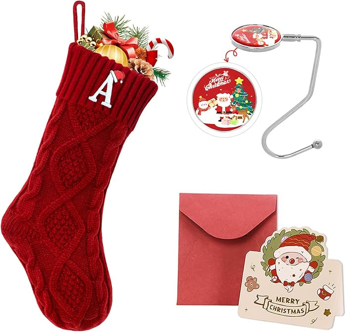 Ulico Christmas Stockings with Initials, 18’’ Large Embroidered Monogram Knit Christmas Stock... | Amazon (US)
