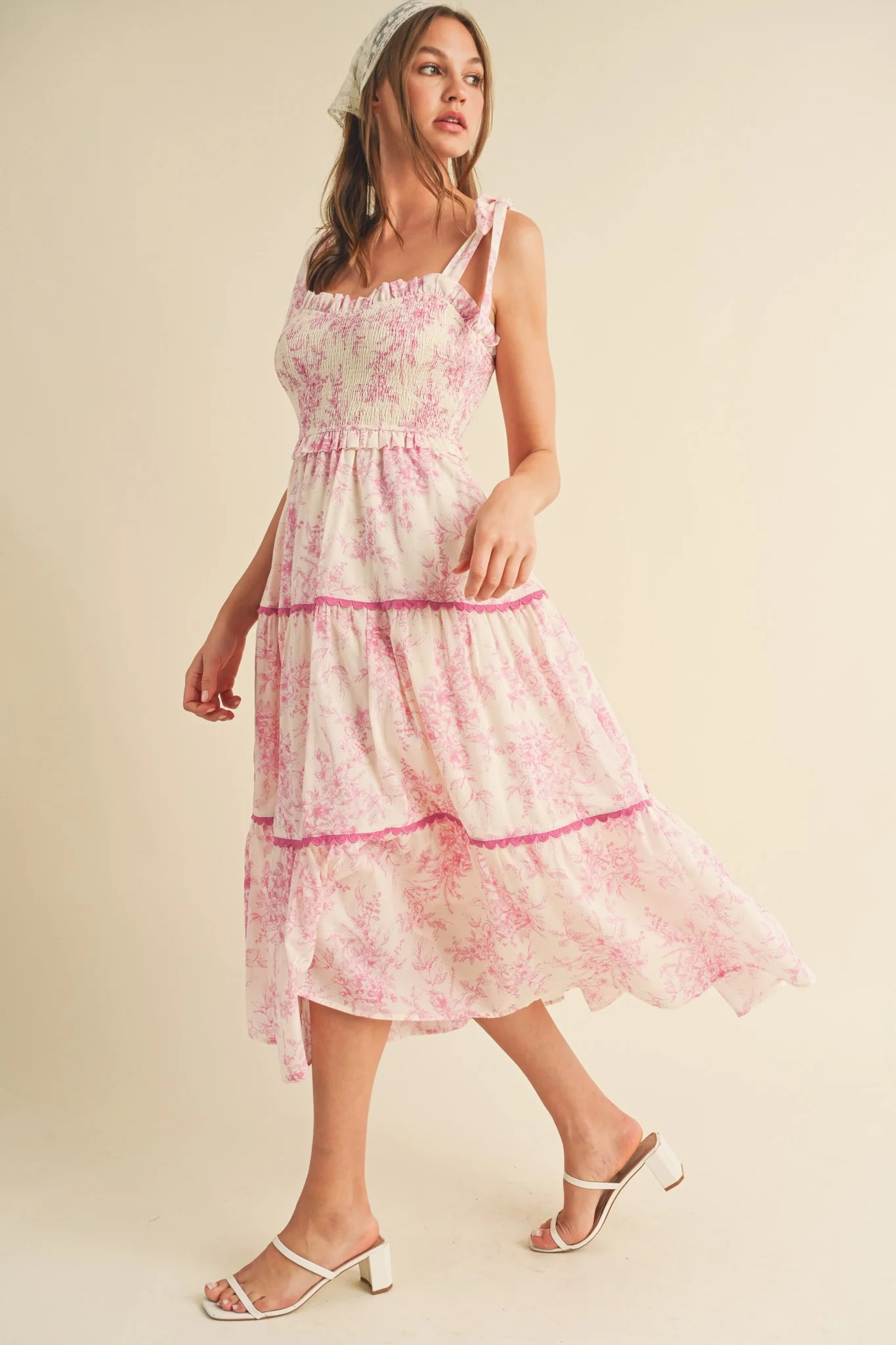 Pink Floral Sleeveless Ruffle Tiered Midi Dress | PinkBlush Maternity