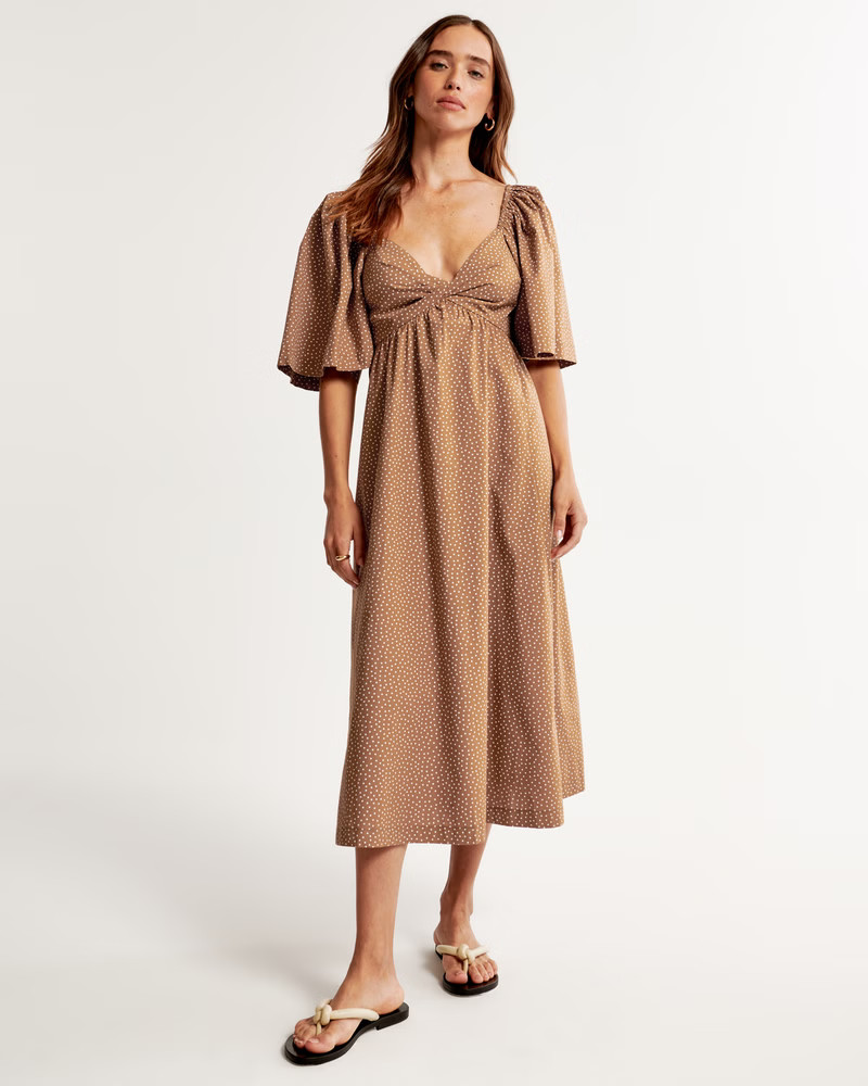 Angel Sleeve Twist-Front Midi Dress | Abercrombie & Fitch (US)