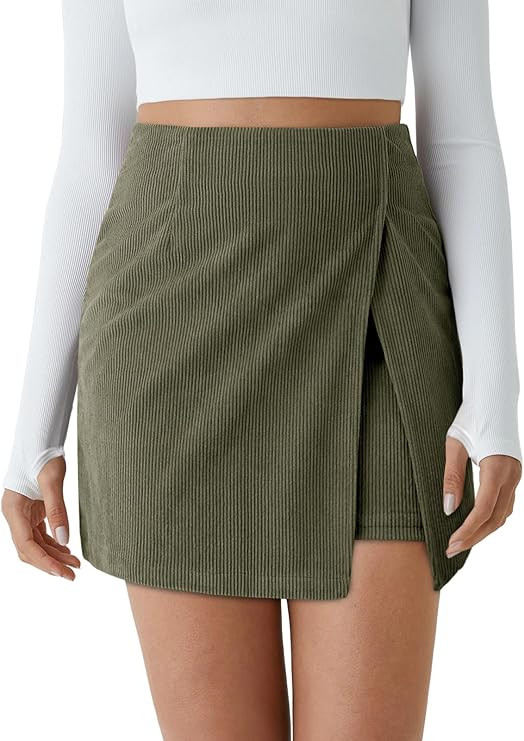 Cicy Bell Womens Corduroy Mini Skirt Casual High Waisted Side Slit A-line Bodycon Work Fall Short... | Amazon (US)
