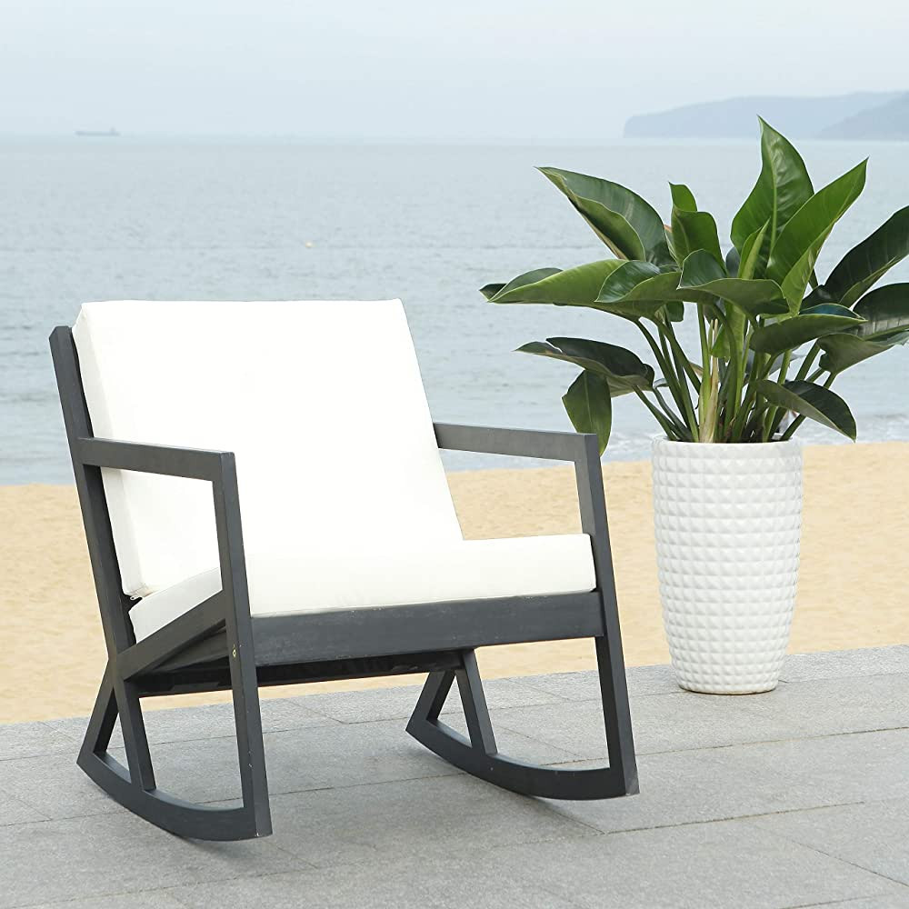 Safavieh PAT7013F Outdoor Collection Vernon White Rocking Chair, Black/Beige | Amazon (US)