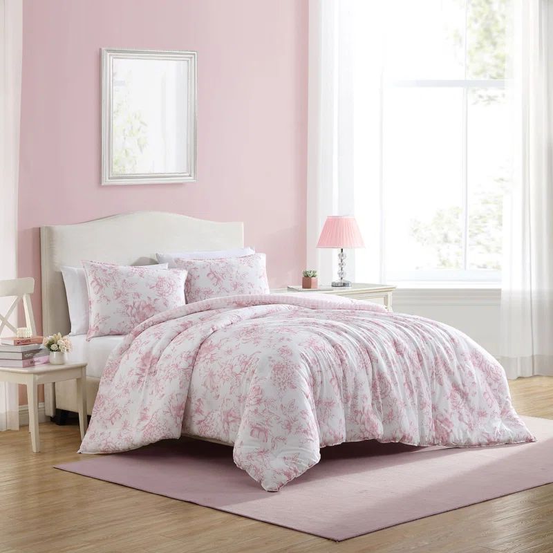 Laura Ashley Delphine Pink Reversible Dorm Comforter Set | Wayfair North America