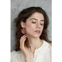 Pink Flower Statement Earrings, Bold Floral Jewelry, Artistic Botanical Design | Etsy (US)