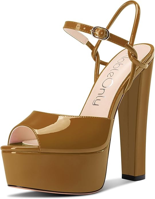 NobleOnly Platform Heels for Women Platform Sandals Chunky Block Peep Open Toe Ankle Strap Sandal... | Amazon (US)