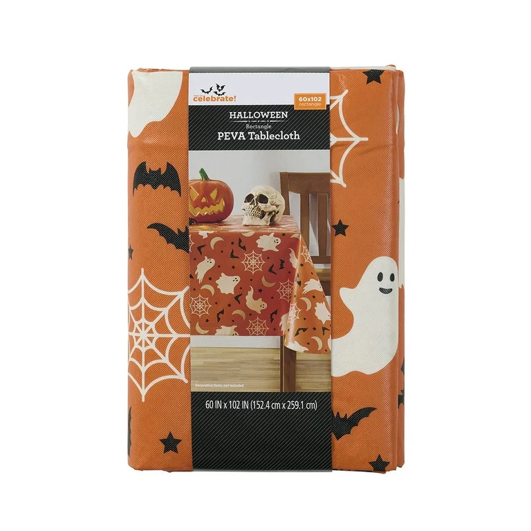 Way To Celebrate Halloween PEVA Tablecloth, Indoor & Outdoor Decoration 60" x 102" Ghost | Walmart (US)