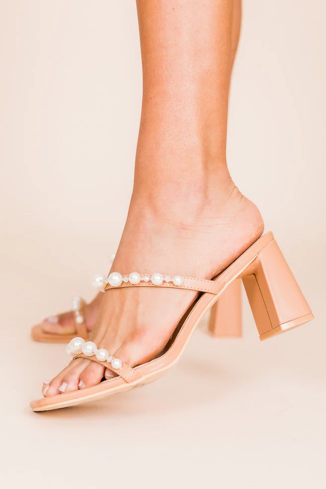 Reese Nude Pearl Strap Heels | Pink Lily