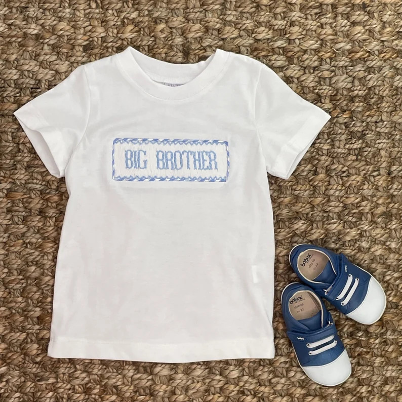 Big Brother Smocked Shirt in White Short Sleeves shorts Sold Separately Coordinating Baby Brother... | Etsy (US)