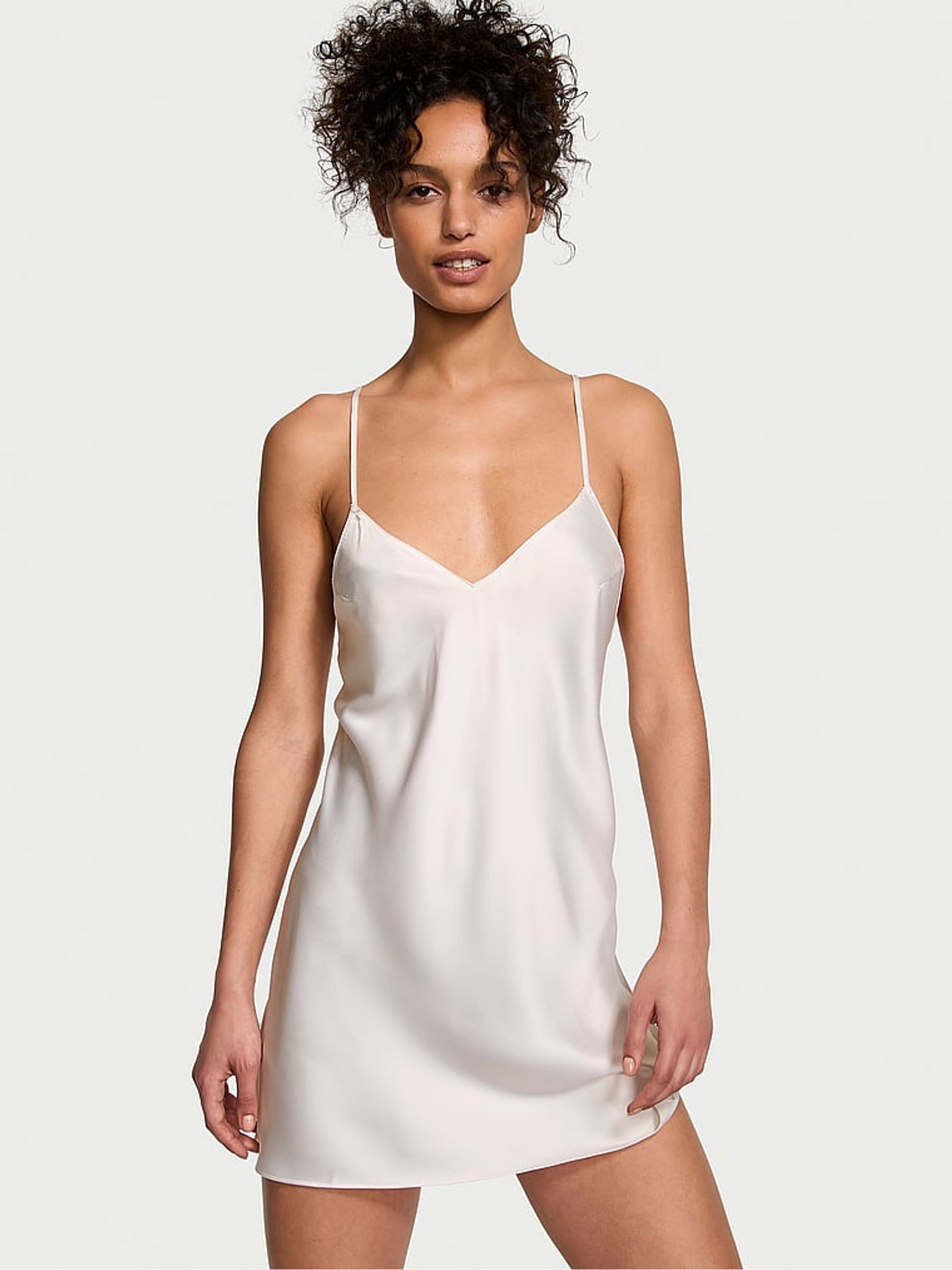 Coconut White Mini Satin Open Back Slip | Victoria's Secret UK | Victoria's Secret UK