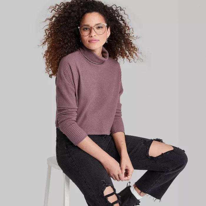 Women's Long Sleeve Turtleneck Cozy Boxy Cropped T-Shirt - Wild Fable™ | Target