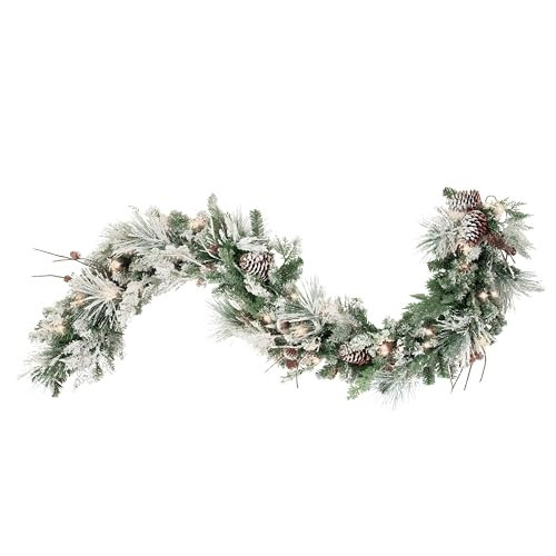 Haute Decor 6 Foot Snowfall Creek Flocked Christmas Pre-lit Garland with 60 Soft White LED Lights and Real Pinecones | Amazon (US)