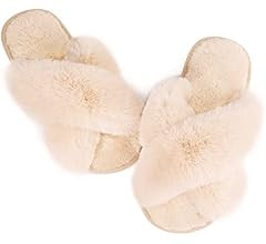 Womens Fuzzy Memory Foam Slippers - Ankis Cross Band Cozy Plush Home Slippers Fluffy Furry Open T... | Amazon (US)