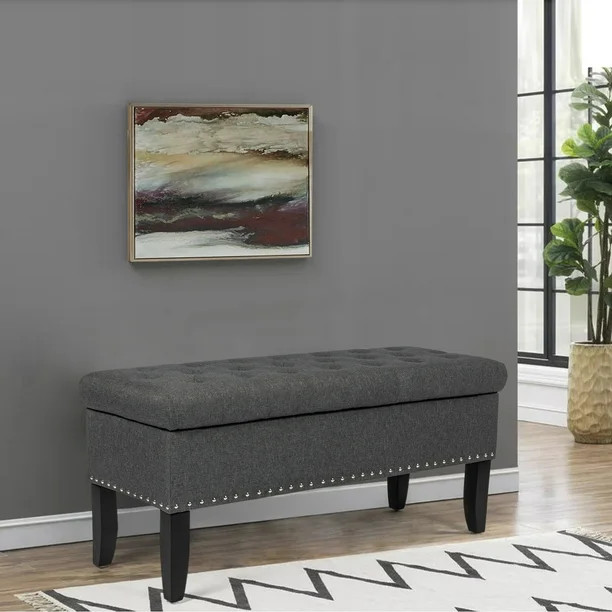 Joveco Linen Fabric Rectangular Storage Bench Ottoman Foot Rest Stool, Grey - Walmart.com | Walmart (US)