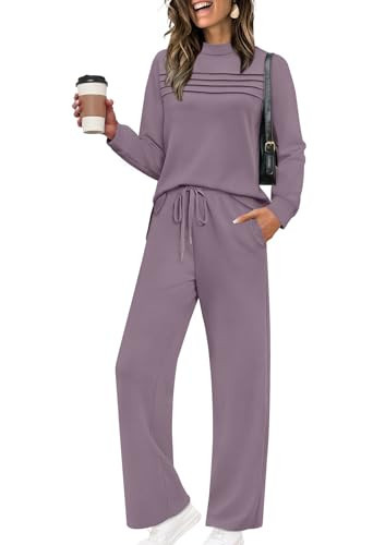 Spring Outfits for Women 2026 2 Piece Matching Lounge Sweat Sets 2025 Fall Fashion Must Haves Y2K Teen Workout Comfy Clothes Wide Leg Pants Casual Sweatsuit Winter Clothing Pajamas Purple S | Amazon (US)