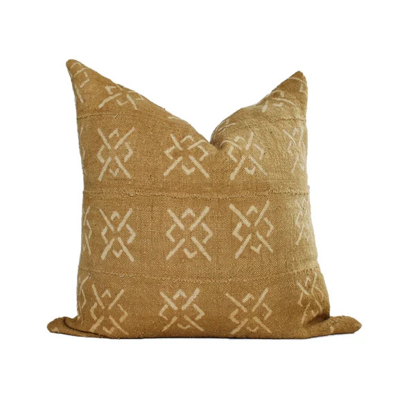 20 x 20 Tan (Mustard) and White Geometric Design Authentic African Mud Cloth Lumbar Pillow Covers | Etsy (US)