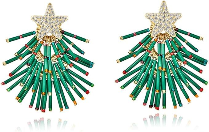 Christmas Lights Linear Earrings Tree Snowflake Deer Drop Earrings Holiday Christmas Gift | Amazon (US)