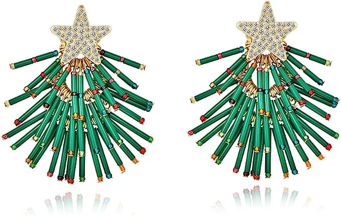 Christmas Earrings Tree Lights Linear Snowflake Deer Drop Earrings Holiday Christmas Gift | Amazon (US)