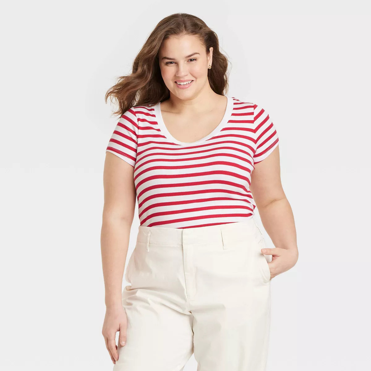 Women's Slim Fit Short Sleeve Ribbed Scoop Neck T-Shirt - A New Day™ | Target