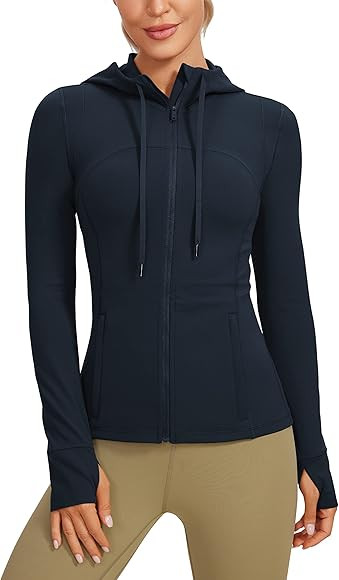 CRZ YOGA Butterluxe Womens Hooded Workout Jacket - Zip Up Athletic Running Jacket with Back Mesh Ven | Amazon (US)