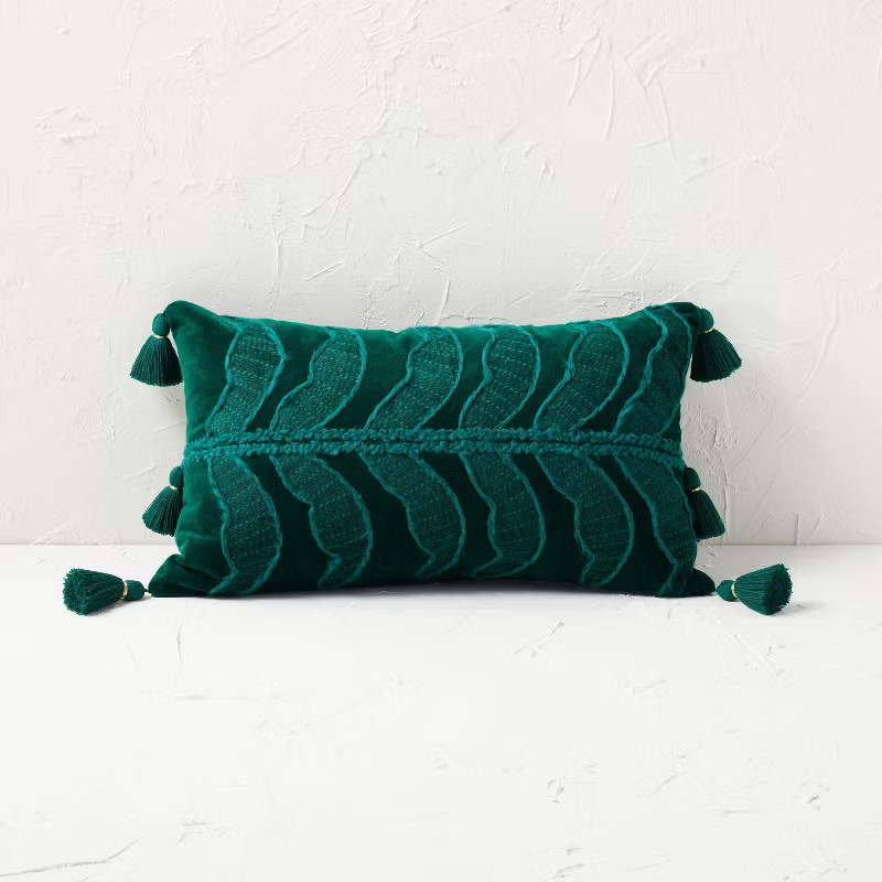 Paradise Leaf Embroidered Velvet Lumbar Throw Pillow - Opalhouse™ designed with Jungalow™ | Target