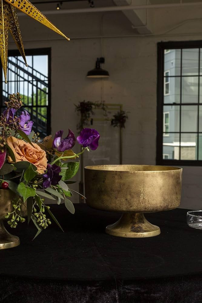 Finale Gold Metal Compote Bowl | Gold Compote Vase l Distressed Metal Vase l Indoor and Outdoor C... | Amazon (US)