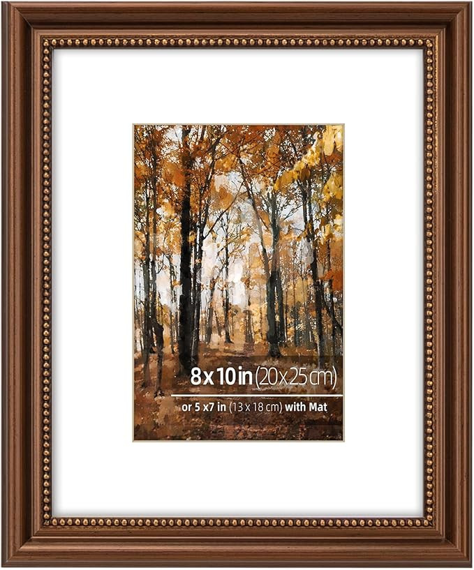 8x10 in Wood Classic Gallery Picture Frame Set, Ornate Beaded Inner, Matted for 5x7 Photo, Multip... | Amazon (US)
