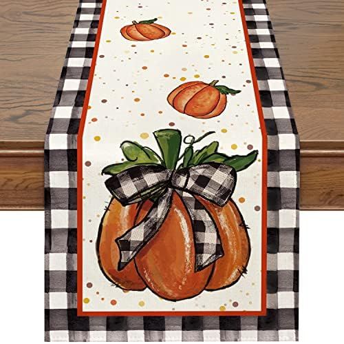 Siilues Thanksgiving Table Runner, Pumpkin Buffalo Plaid Fall Decorations Fall Runner for Table S... | Amazon (US)
