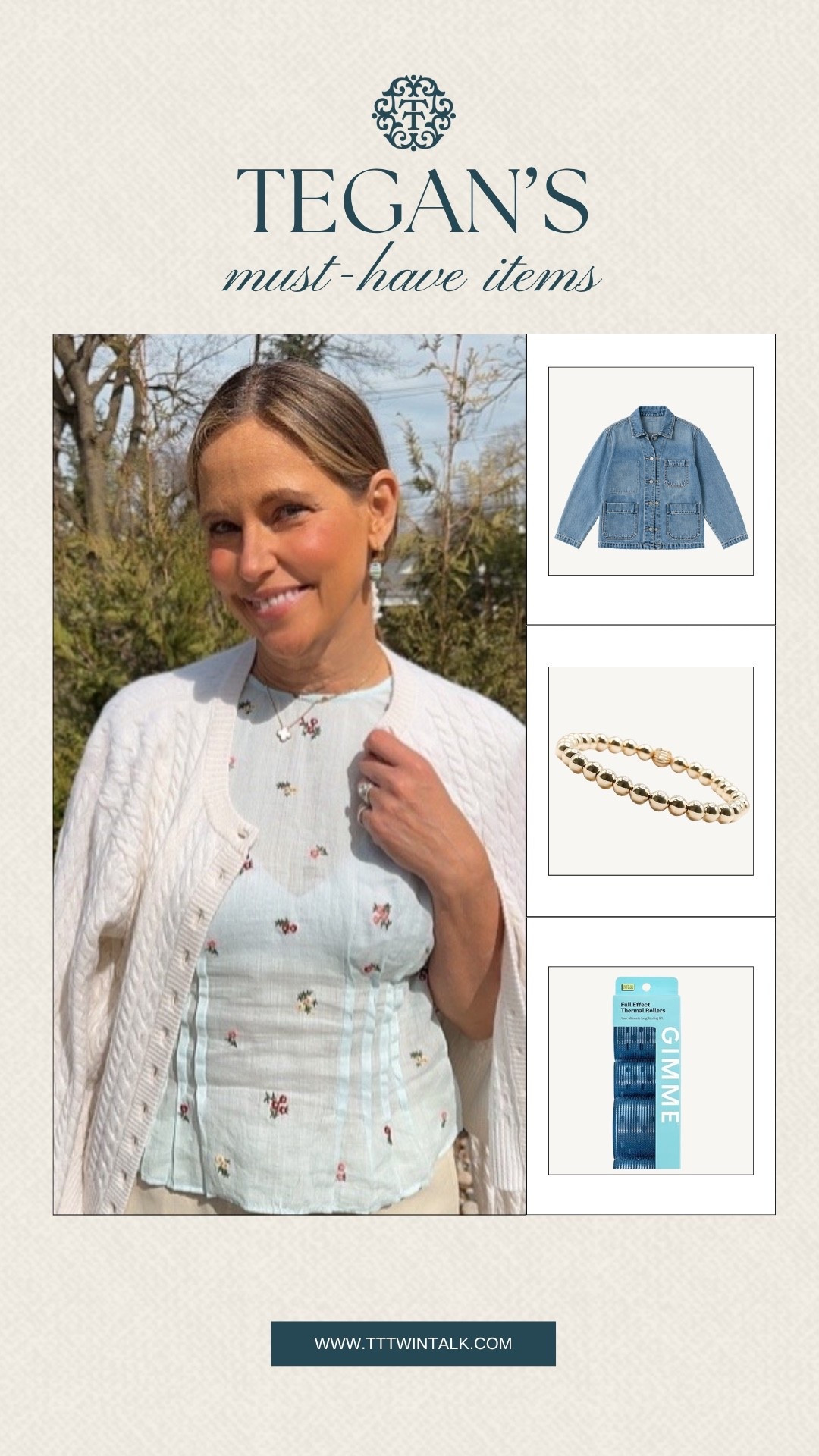 Tegan’s picks this time lean into pieces she can mix into just about anything. The denim jacket, simple jewelry, and hair rollers are the kind of staples that stay in rotation year-round. Little favorites that help pull everything together without overthinking it.

#LTKOver40 #LTKSeasonal #LTKMidsize