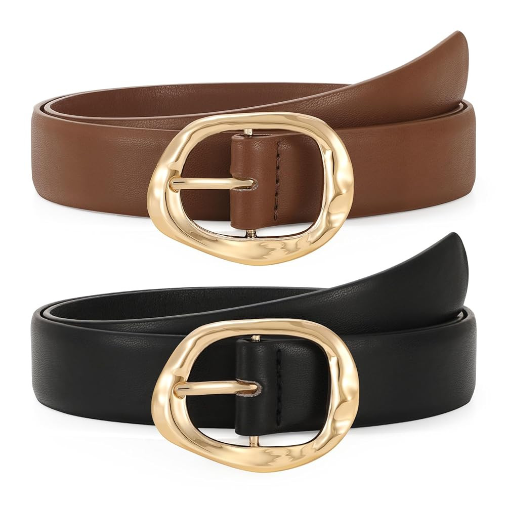 2 Pack Leather Belts for Women Fashion Waist Belt with Liquid Shapes Women Belt for Jeans Pants D... | Amazon (US)