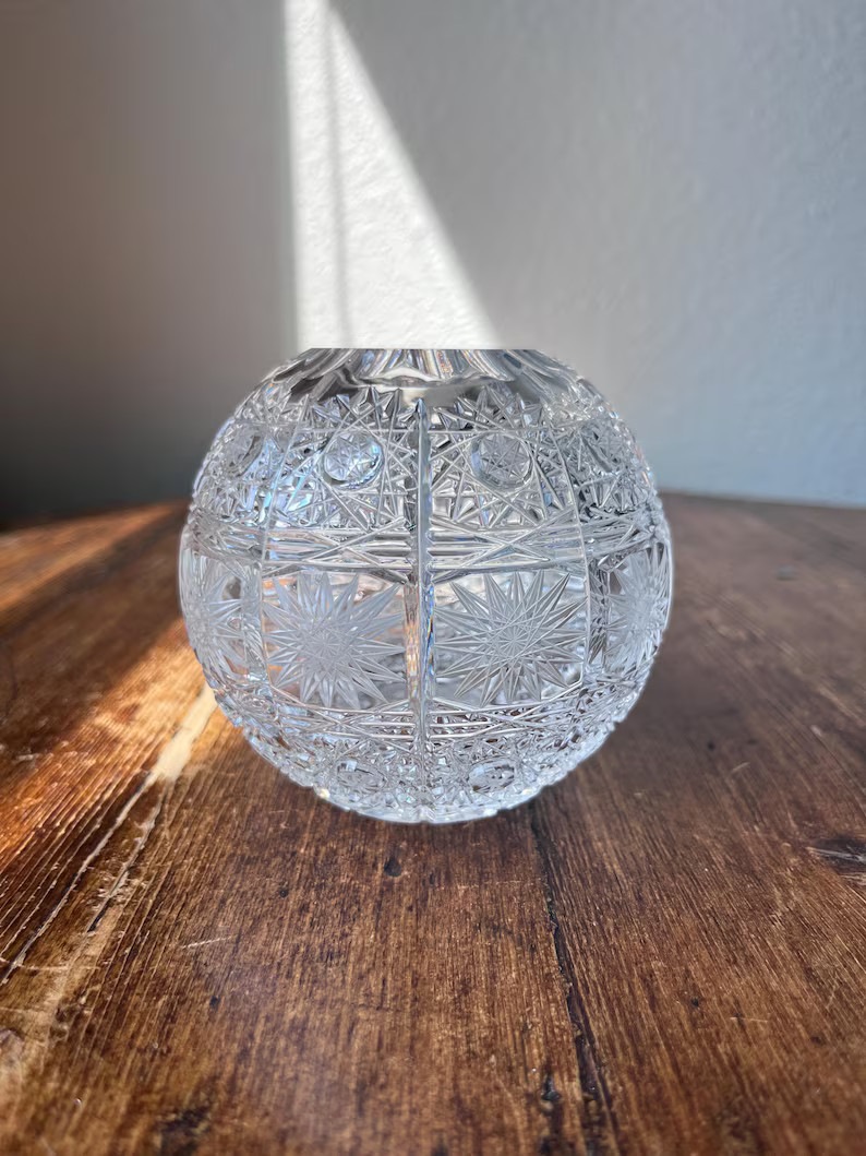 Queen Lace Round Bowl Shape Crystal Rose Bowl Vase 3.5" Crafted in Bohemia - Etsy | Etsy (US)