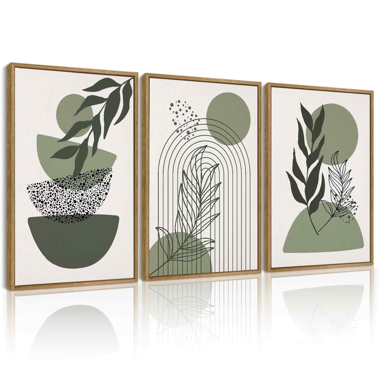 SHENIFY Green Boho Wall Art 16x24in3pcs Neutral Framed Modern Abstract Geometric Artwork Prints f... | Walmart (US)