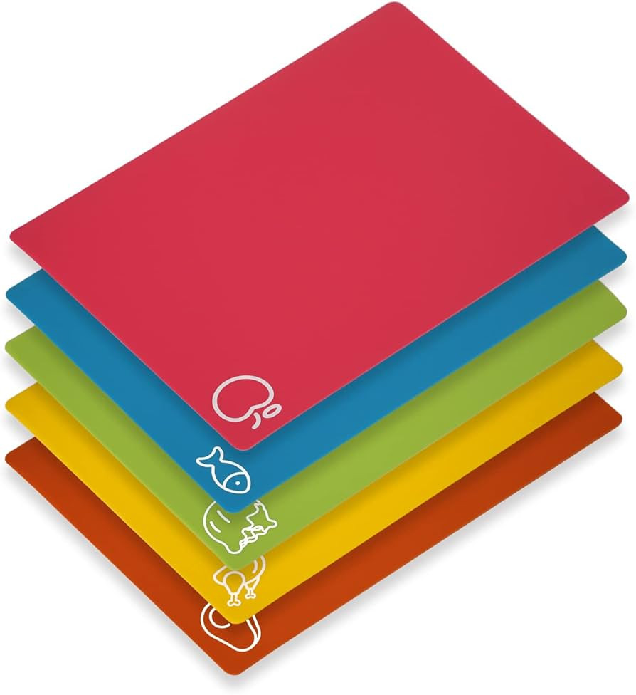 Goodluck 5 Pieces Flexible Cutting Boards, BPA Free Plastic Cutting Boards for Kitchen, Non Slip ... | Amazon (US)