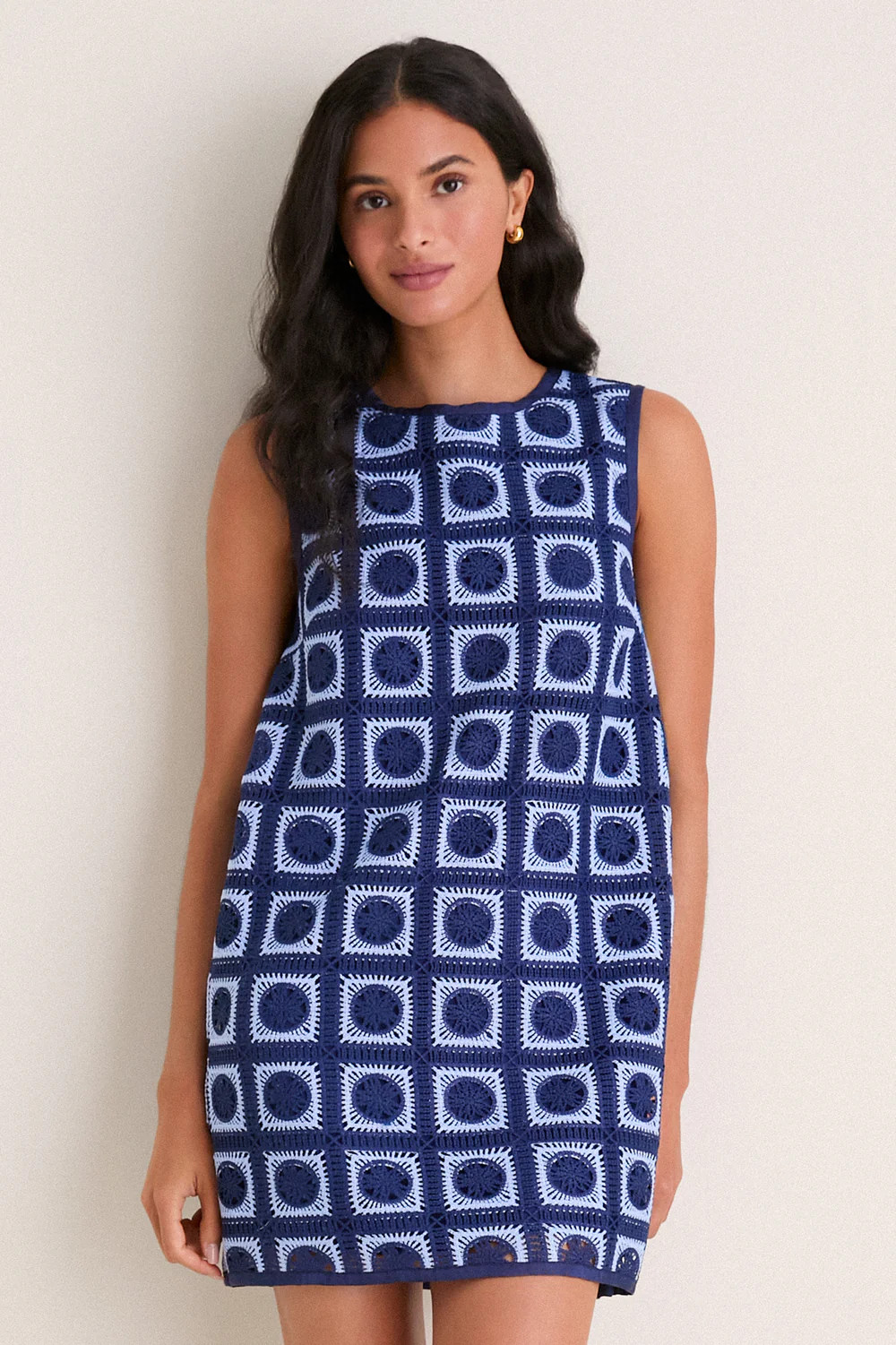 Navy & Sky Blue Crochet Calabash Mini Dress | Tuckernuck (US)