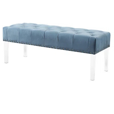 Velvet Upholstered Living Room Bench With Strong Acrylic Legs And Elegant Look Chic Bedroom Button Detail | Wayfair North America