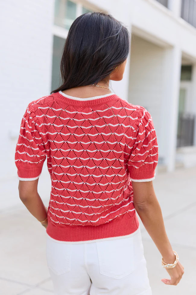 Eleanor Red And White Striped Cardigan | Pink Lily