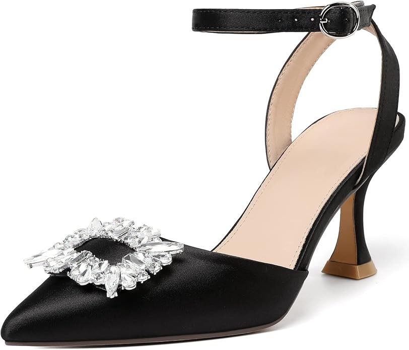 Susanny Women's Closed Toe Rhinstone Wedding Low Heel Slingback Clear Kitten Heels,Adjustable Str... | Amazon (US)